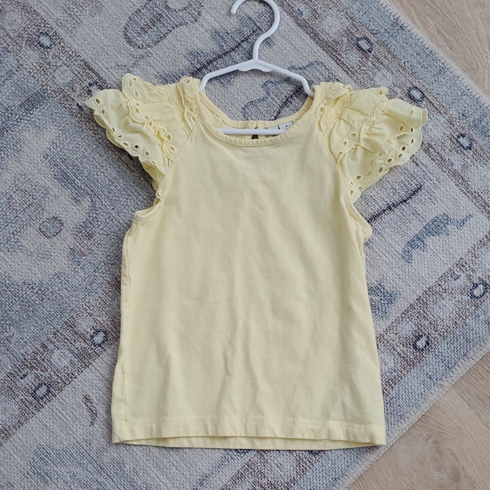 Janie and Jack Girls Soft Yellow Eyelet Sleeve Jersey Top Shirt Sz6